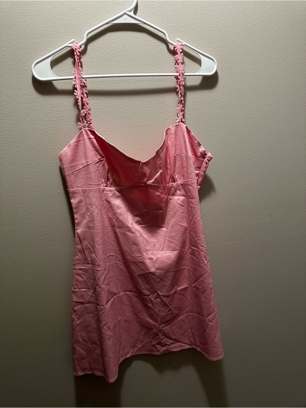 Beginning Boutique Pink Floral-Strap Satin Mini Dress